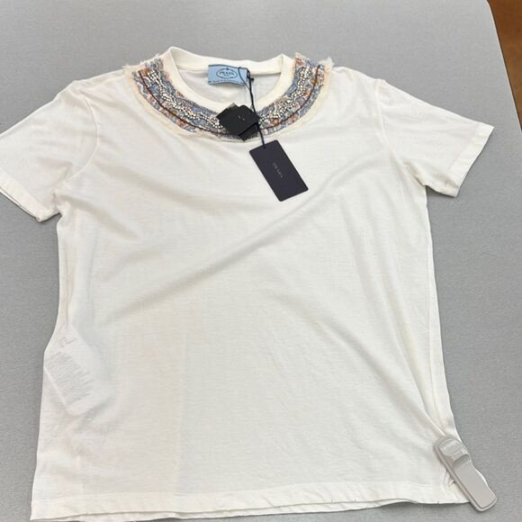 Prada Cream Top with Embellished Neckline - Picture 1 of 14
